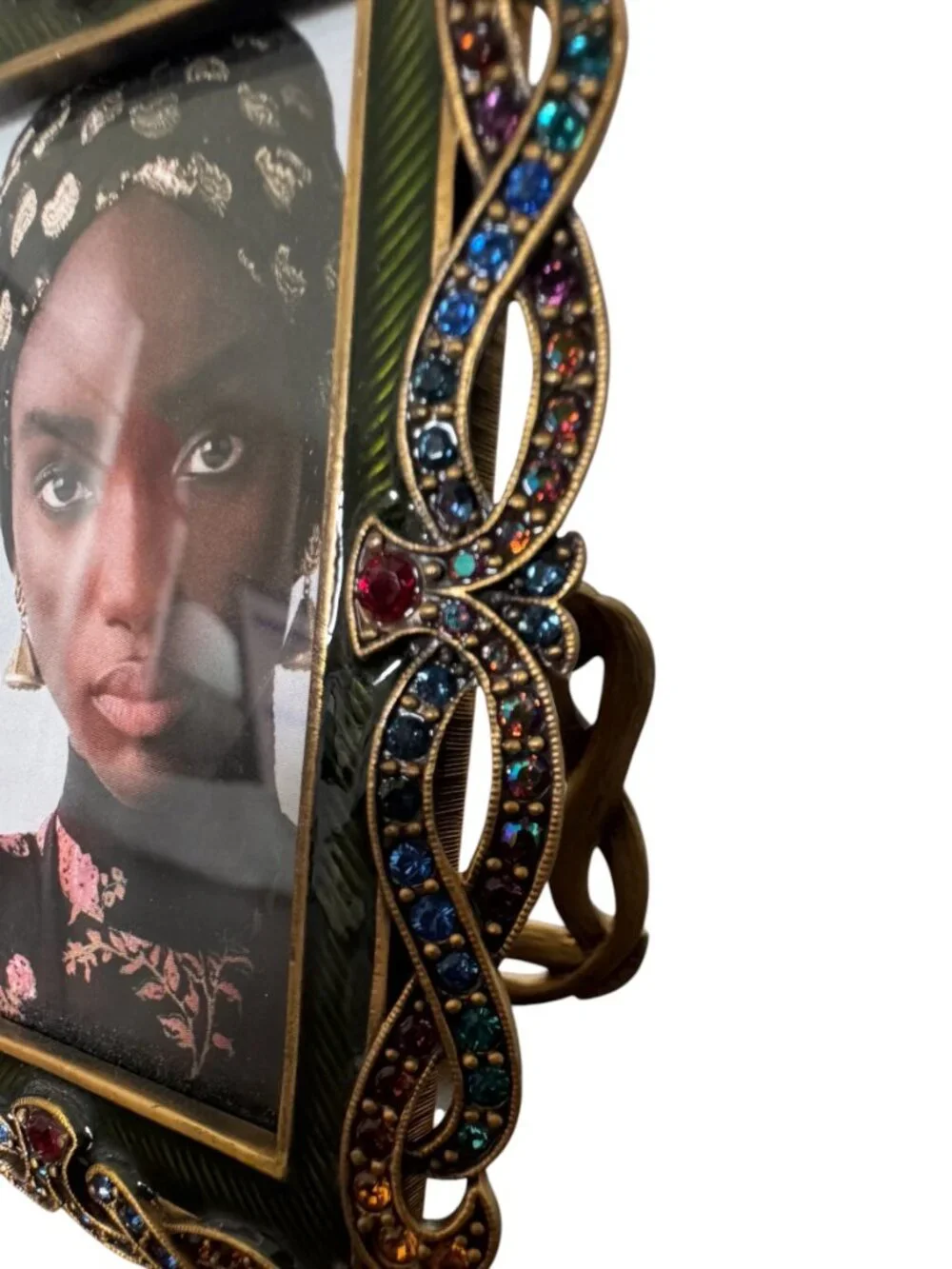 Jay Strongwater Jewel Braid Frame, Pewter Gold Plated Enamel Swarovski Crystal